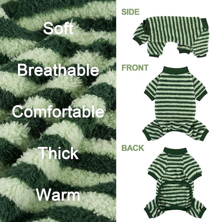 XPUDAC Stripe Dog Sweater Fleece Dog Pajamas Winter Pet Clothes for Small Medium Dogs Girl Boy Doggy Apparel for Cold Weather, Stripe Green, L