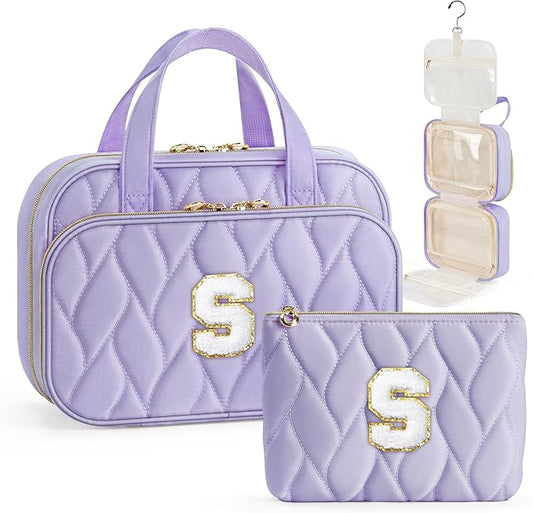 YOOLIFE Travel Toiletry Bag for Women - Hanging Toiletry Bag Makeup Bag, Portable Toiletries Cosmetic Bag, Airplane Travel Essentials Purple - S