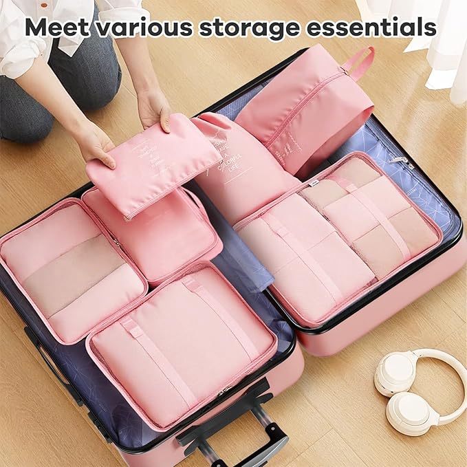 AnyZip Luggage Sets 10 Piece Hardshell Suitcase Set PC ABS Lightweight Travel Suitcases with 4 Double Spinner Wheels TSA Lock 20 24 28 Inch with 7 Storage Bags Pink