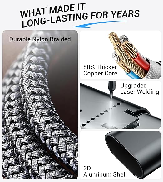 Temdan for Travel Vacation Essentials,3 in 2 USB C Cable for Apple Watch Charger/iPhone 17 Charger/Lightning,Multi Charging Cable Cord,Camping Essentials,Designed for iWatch &iPhone 16-12-4FT Black