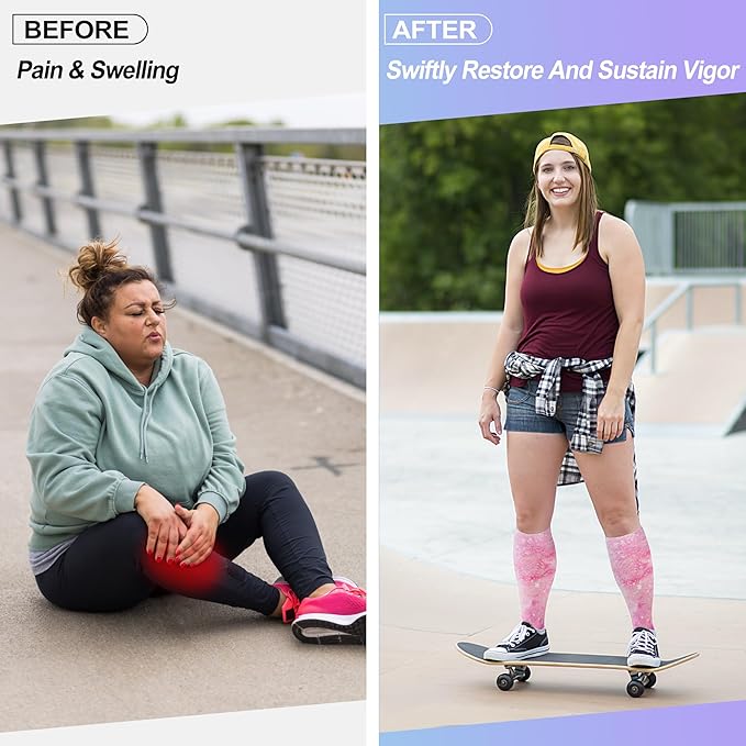 LEVSOX Plus Size Compression Socks for Women Men Wide Calf Extra Large 15-20 mmHg Knee High Sock for Nurses Pregnant Travel