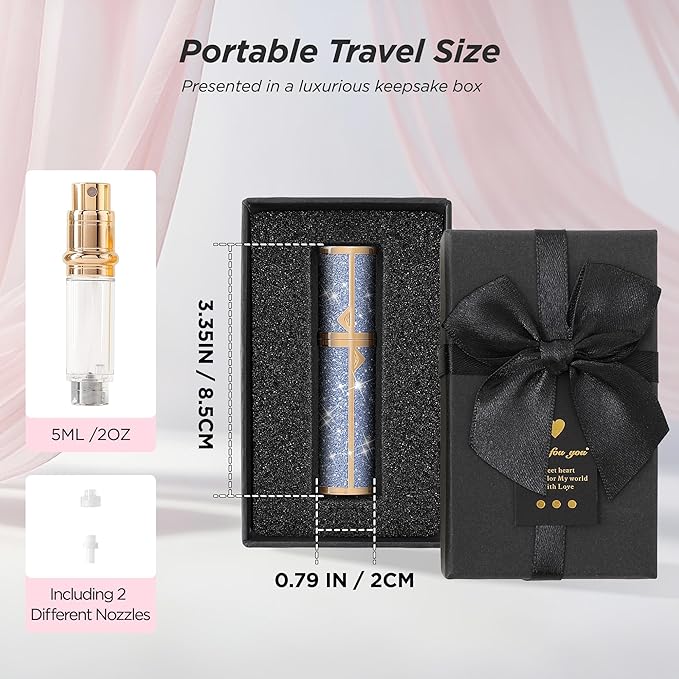 Travel Perfume Bottle Refillable, Sparkle Perfume Atomizer Leak-Proof Portable 5ML Mini Empty Atomizer Sprayer Bottle for Traveling and Outgoing (Blue, 5ML)