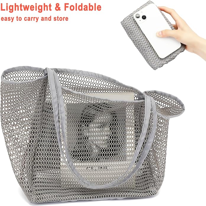 Mesh Beach Bag for Women, Casual Hobo Bags Large Beach Tote for Pool Travel Cruise Vacation Essentials