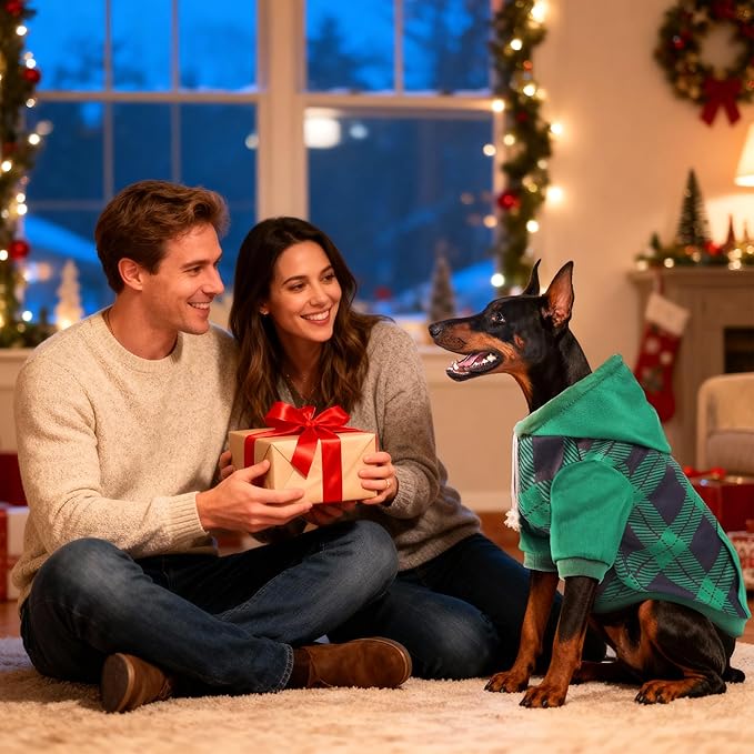 BAOBICUTE Dog Basic Hoodie Soft Dog Clothes Cold Weather Sweaters for Medium Large Dogs Cozy Fabric Warm Sweatshirt with Leash Hole (Green Plaid, M (Back: 16.54",Chest: 22.05", Neck: 16.54"))