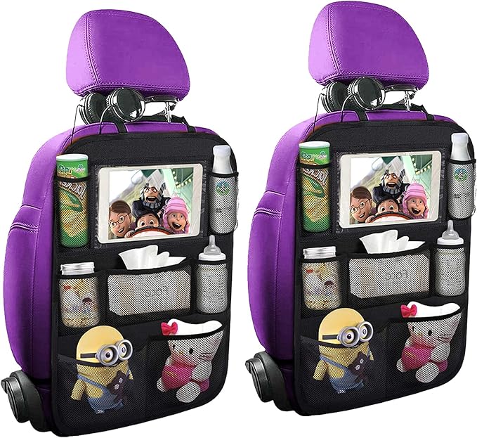ONE PIX Backseat Car Organizer Mats Back Seat Organizers and Storage Bag with Touch Screen Tablet Holder for Kids Toddlers Seats, Travel Accessories, Road Trip Essentials (2PCS)