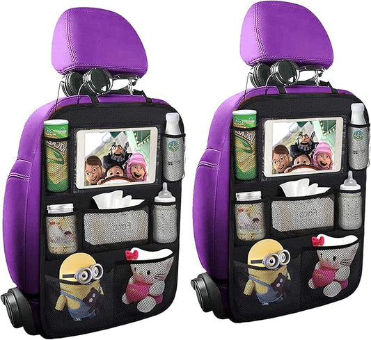 ONE PIX Backseat Car Organizer Mats Back Seat Organizers and Storage Bag with Touch Screen Tablet Holder for Kids Toddlers Seats, Travel Accessories, Road Trip Essentials (2PCS)