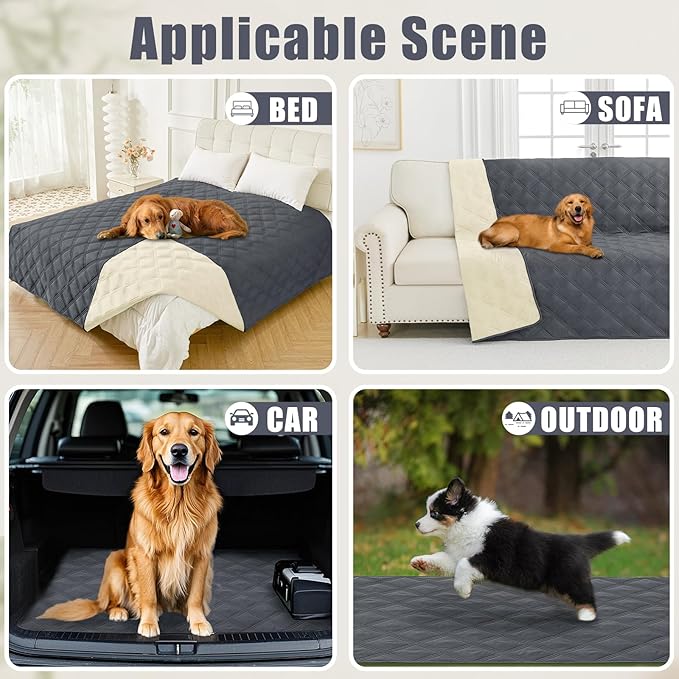 Smiry Waterproof Dog Bed Cover Blanket 30x70, Soft Reversible Pet Blanket, Washable Leakproof Cats Dogs Couch Cover for Sofa, Couch, Lattice, Furniture, Dark Grey/Beige