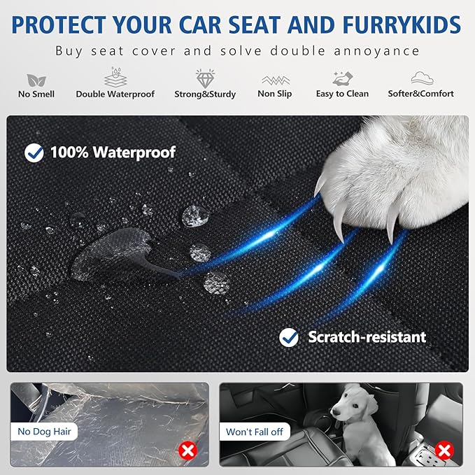 XL Truck Back Seat Extender for Dogs with Soft Blanket, Trucks Dog Seat Cover Back Seat Supports 400lbs, Hard Bottom Pet Seat Covers for Trucks, Waterproof Dog Hammock for Crew Cab Truck Black