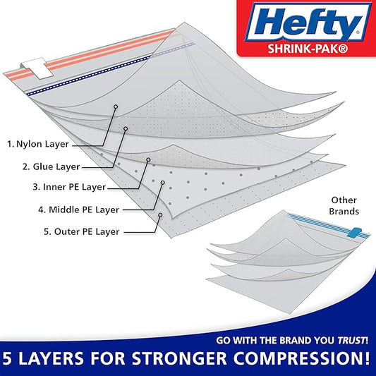 Hefty Shrink-Pak Vacuum Storage Bags - Space Saver for Under Bed Storage, Clothing and Comforters, 3X More Storage Space, 6 Medium Zipper Bags