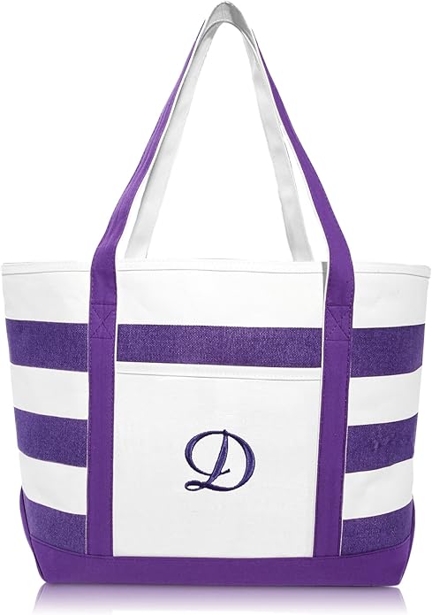 DALIX Monogrammed Beach Bag and Totes for Women Personalized Gifts Purple A - Z