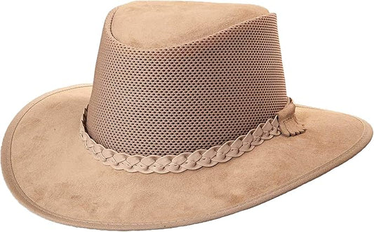 American Hat Makers Breeze Leather & Mesh Sun Hat | Wide Brim, UPF50, Breathable & Adjustable | Perfect for Outdoors