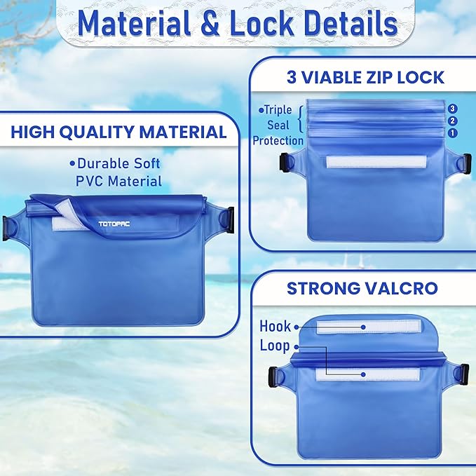 2-Pack Waterproof Fanny Pack, Phone Pouch with Waist Strap, 9x6.7 Inch Dry Bag for Phone, Cash, and Valuables – for Swimming, Kayaking, Boating, Snorkeling, and Water Sports (2, Pink + Blue)
