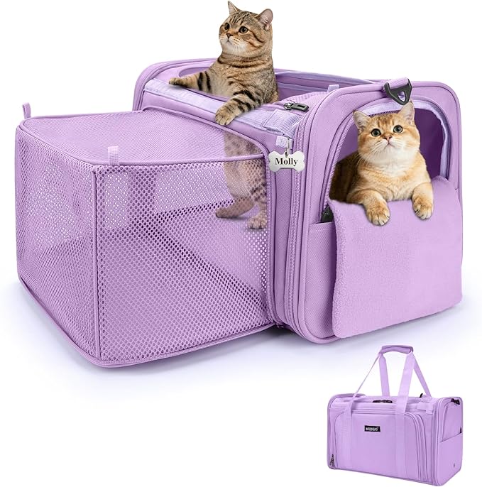 MIDOG Cat Carrier Soft, TSA Approved Airline Travel Carrier for Cats and Small Dogs, Under Seat Pet Bag with Expandable Space & Escape-Proof Zippers (Lavender)