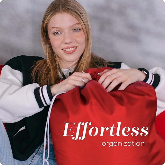 Nylon Laundry Bag - Locking Drawstring Closure and Machine Washable. These Bags will Fit a Laundry Basket or Hamper and Strong Enough to Carry up to Three Loads of Clothes. (Red)