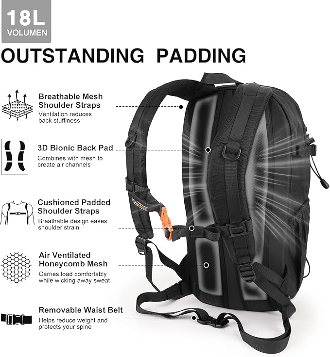 MOUNTAINTOP 18L/25L/40L Hiking Backpack,Lightweight Travel Backpack with Rain Cover for Outdoor Backpacking, Camping