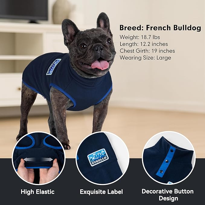 cyeollo Small Dog Sweater, Stretchy Soft Fleece Sweater Pullover Dog Vest Lightweight Turtleneck Warm Winter Doggie Clothes for Puppy Cats Apparel, Navy Blue S