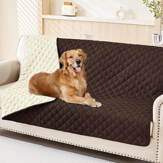 Smiry Waterproof Dog Bed Cover Pet Blanket, Soft Washable Dog Blanket for Furniture Bed Couch Sofa Reversible, Checkered (52"x82", Chocolate/Beige)