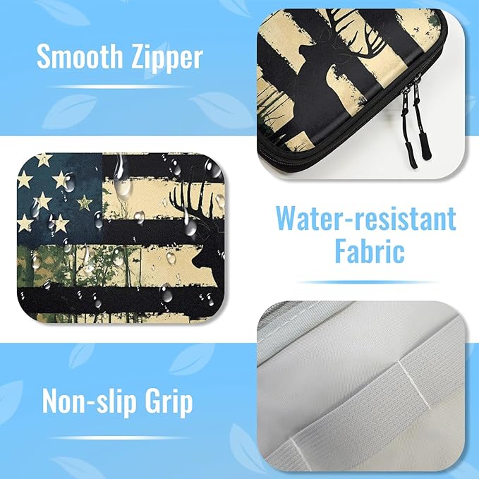 Forest Deer Elk Travel Cable Organizer Pouch Camo American Flag Electronics Accessories Carry Case Portable Water Resistant Storage Bag for Cord Charger Phone Earphone SD Card