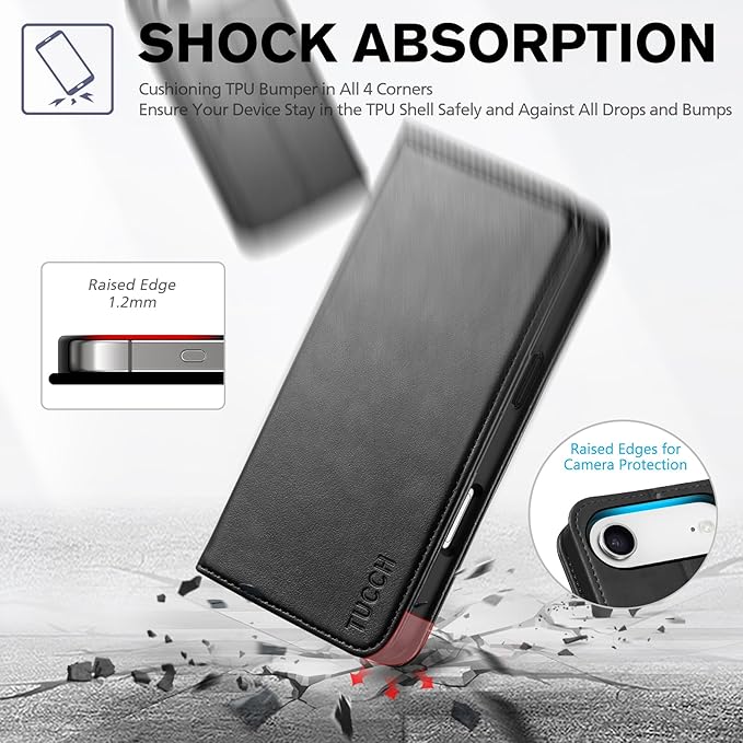 TUCCH Case Wallet for iPhone Air (6.5") 2025, RFID Blocking 3 Card Holders | Kickstand | PU Leather | Protective Flip Folio Cover | TPU Shockproof Interior Shell | Black