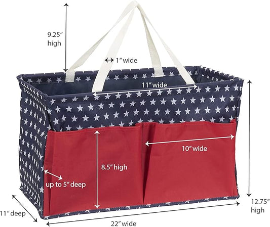 Household Essentials Red, White, and Blue Krush Container All-Purpose Utility Tote with Pockets