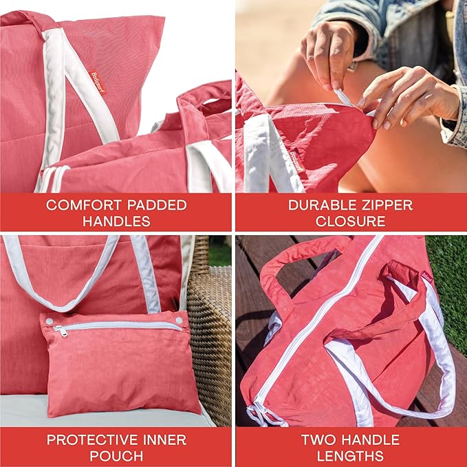 Bodysurf Beach Bags Waterproof Sandproof - Packable Foldable Nylon Zipper Tote Bag for Travel Lightweight, Pool, Boat, Cruise