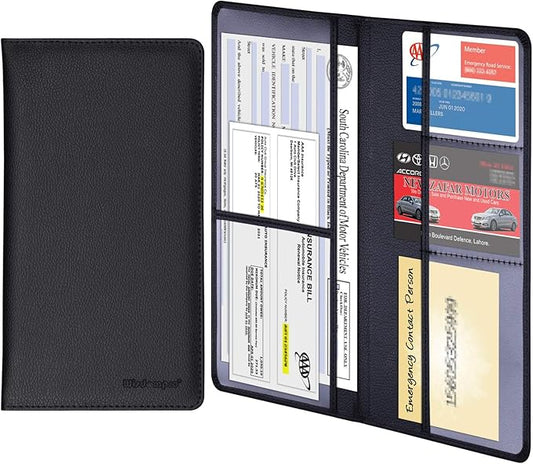 Wisdompro Car Document Holder Organiser, PU Leather Vehicle Insurance and Registration Holders Wallet Case for ID Card, Driving Licence, Key Contact Information Cards