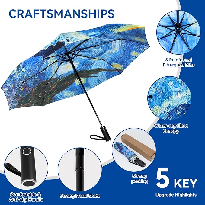 Umbrella, Pretty Umbrellas for Women and men, Ladies Umbrellas for Rain, Automatic Folding Umbrellas Open Close