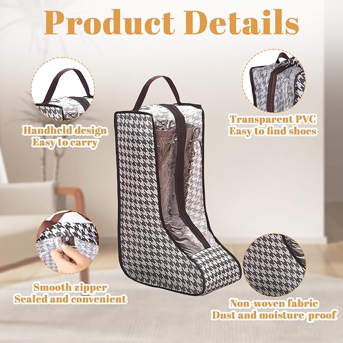 2 Pack Boot Bags for Cowboy Boots Storage Organizer Tall Style, Portable Travel Shoe Bags Protector Box Organizer with Handle for Cowboy Shoes, Dustproof Tote for Packing Travel and Daily Use