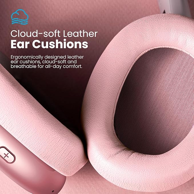 Wentronic Y01 Wireless Noise Canceling Headphones Bluetooth 5.3 Over Ear Headphones with Microphone, Hi-Res Audio, 48H Playtime, Foldable Comfortable Earpads,Compatible with iOS,Android,PC, Pink