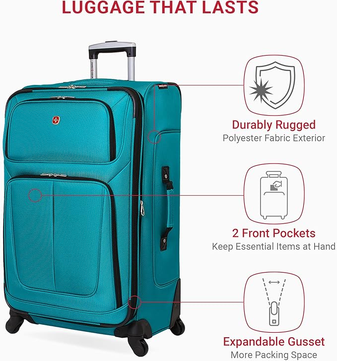 SwissGear Sion Softside Expandable Luggage, Teal, Checked-Large 29-Inch