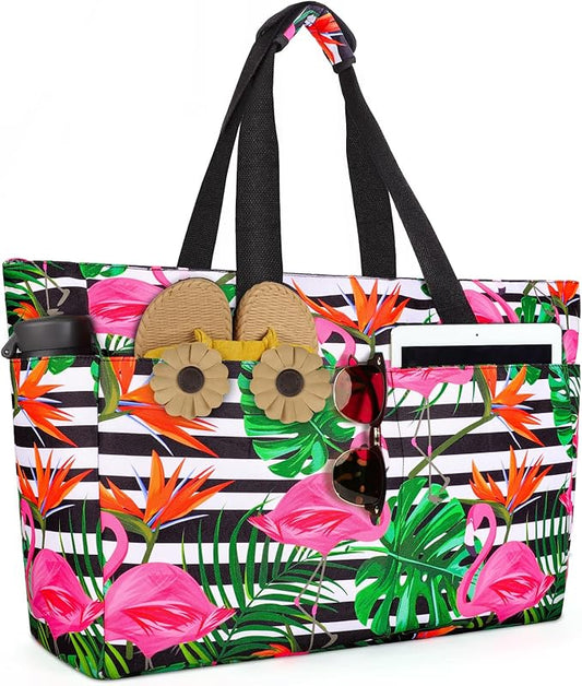 Extra Large Beach Bag Waterproof Beach Totes Bags for Women, Lightweight Foldable Pool Bag with Zipper Wet Compartment