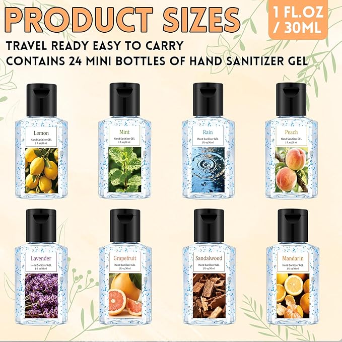 Frienda 24 Pcs Mini Hand Sanitizer Bulk with Scent 1 Fl oz Hand Sanitizer Travel Size Portable Moisturizing Clear Gel for Christmas Daily Use Friend Teacher Employee Appreciation Gifts
