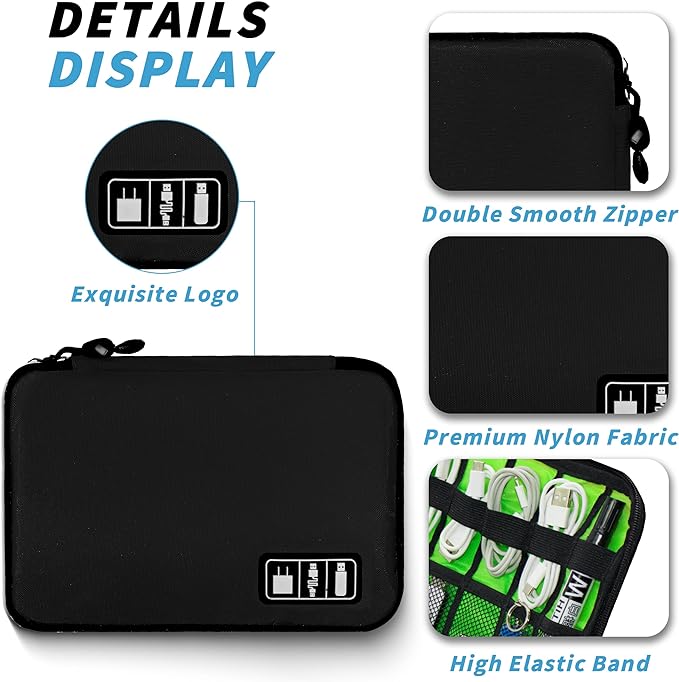 Electronics Organizer,Travel Cord Organizer Pouch, Portable Cable Organizer Bags,Travel Electronic Accessories Storage Case for Cables, Cords, Charger, Phone (Black)