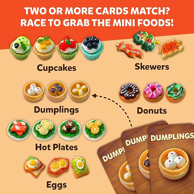 Gone in Seconds - Fast-Paced Mini Food Game for Kids, Teens & Adults, Quick Reflex Family & Party Board Game, Hilarious Food Grab Challenge, Replayable Fun, Gift for Ages 6, 7, 8 & Up, 2–5 Players