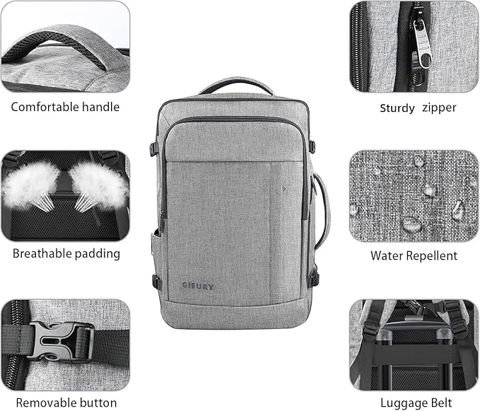 60L Backpack, Extra Large Travel Backpack for Men & Women, Expandable Big Capacity For Airplanes, Travel Gifts for Men Women, Fits 18.4 Inch Laptop, Luggage Suitcase Daypack Bag, Grey