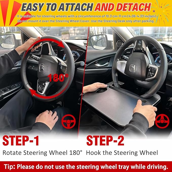 2-in-1 Steering Wheel Desk - Steering Wheel Tray Table with Seat Gap Filler Organizer | Car Food Tray for Driver | Car Desk for Laptop & Eating - Work Road Trip Essentials Accessories