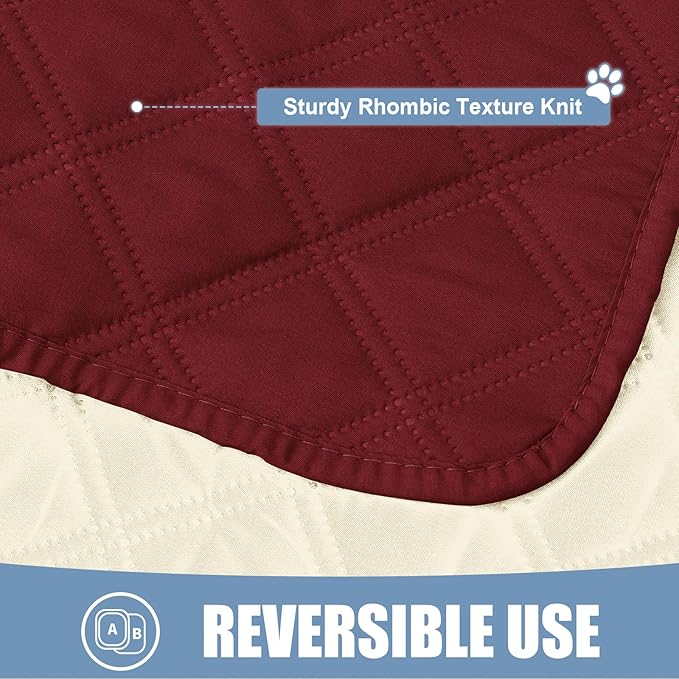 Smiry Waterproof Dog Bed Cover Pet Blanket, Soft Washable Dog Blanket for Furniture Bed Couch Sofa Reversible, Checkered (52"x82", Wine Red/Beige)