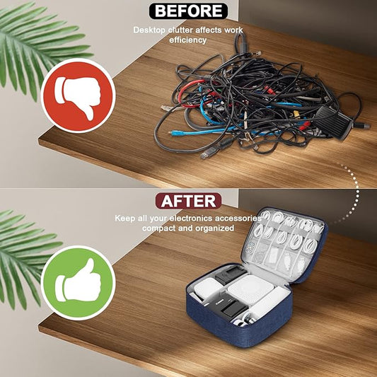 Electronic Organizer Travel Universal Cable Organizer Electronics Accessories Bag for Cable, Charger, Phone, USB, SD Card,1Pack