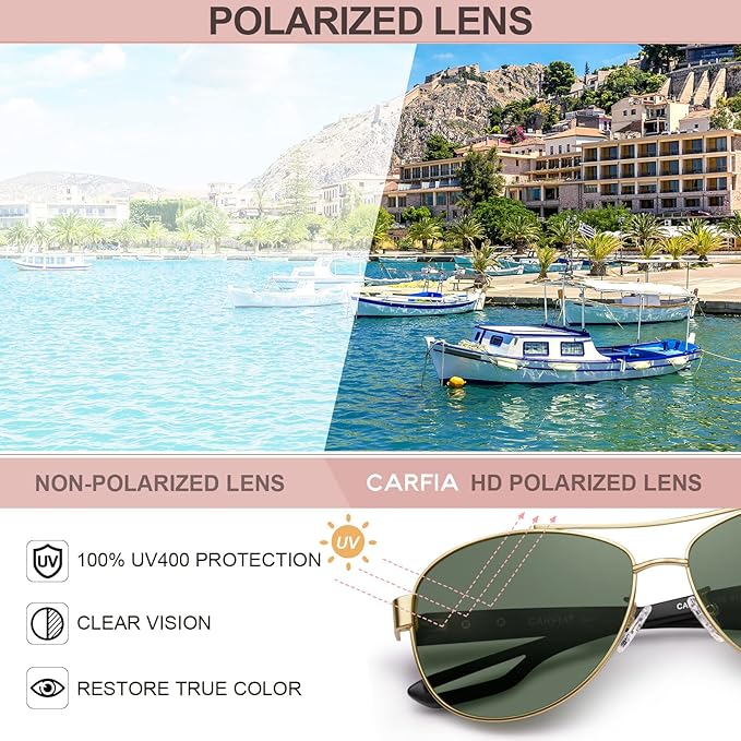 CARFIA Polarized Sunglasses for Women UV Protection Ultra-Lightweight Comfort Metal Frame Driving Glasses CA3210