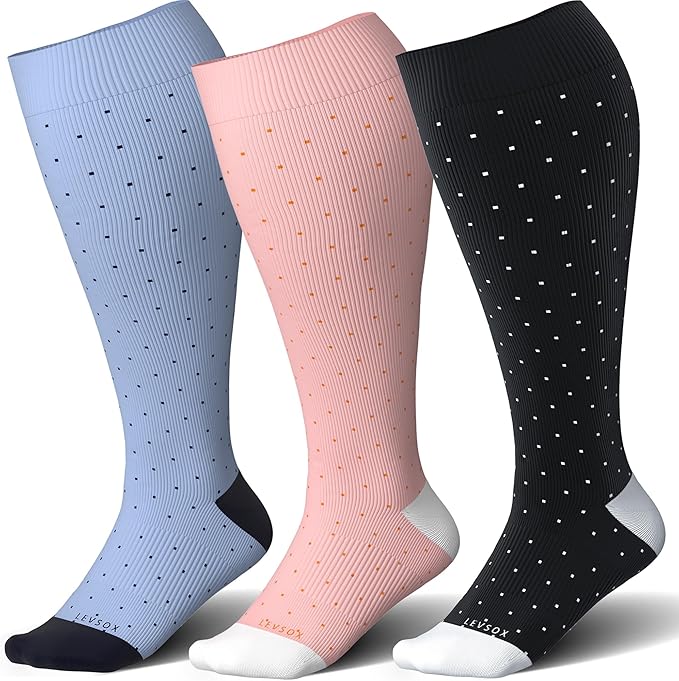 LEVSOX Wide Calf Compression Socks for Women&Men Plus Size 15-20mmHg Knee High Large Support Stockings for Circulation