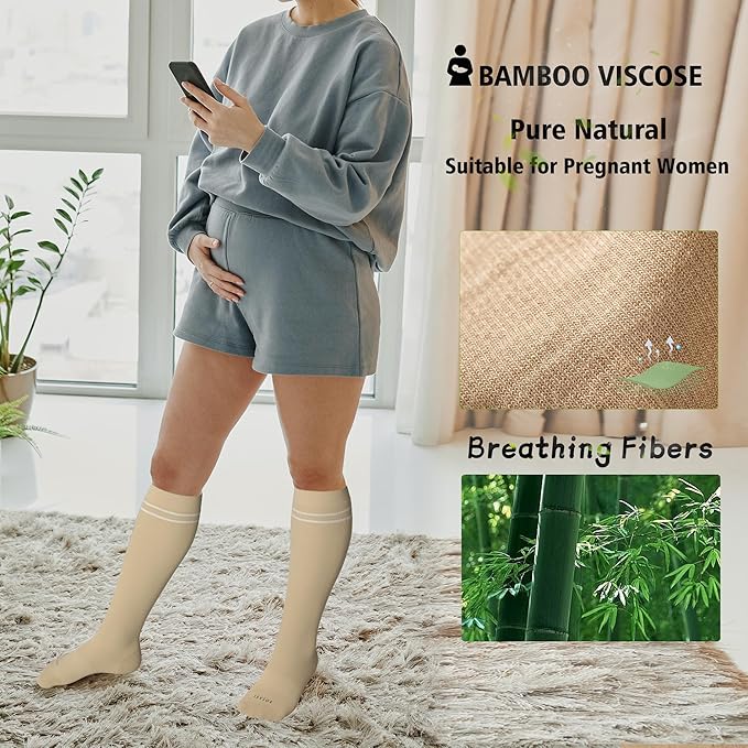 LEVSOX Viscose Made from Bamboo Compression Socks for Pregnant Women 20-30 mmHg Knee High Cute Mens Supports Socks for Travel