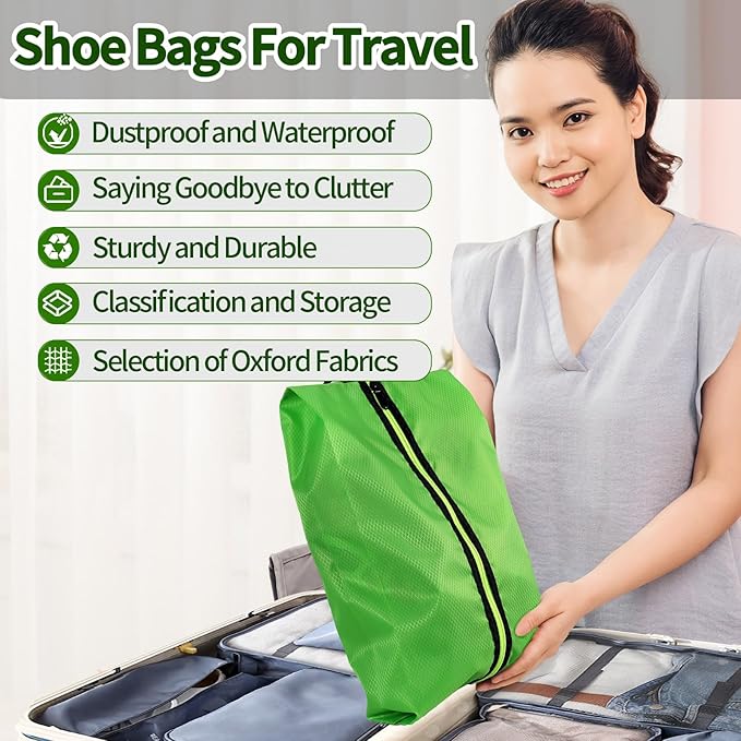 Shoe Bags for Travel - Set of 3 Pack Large Capacity Oxford Fabric Shoe Bags, Multi-Functional Dust-Proof and Waterproof Men & Women Travel Shoe Bag(Emerald Green)