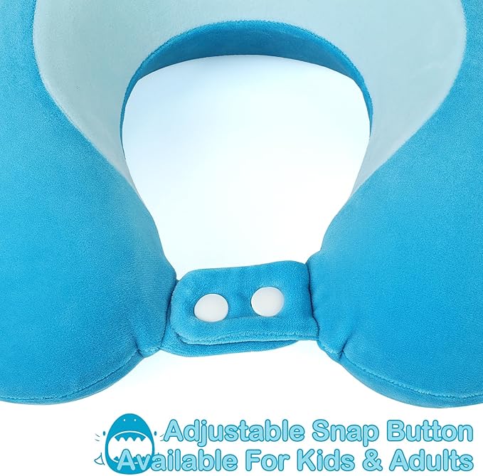 Kids Neck Pillow for Traveling, Adujstable Airplane Pillow with Travel Bag, Travel Essentials for Long Flights, Soft & Support Airplane Pillow for Headrest Sleep - Blue Shak