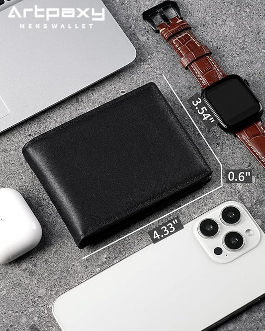 Artpaxy Mens Wallet Bifold Genuine Leather RFID Blocking Wallet for Men with 2 ID Windows 12 Card Holders 2 cash pockets 1 Gift Box
