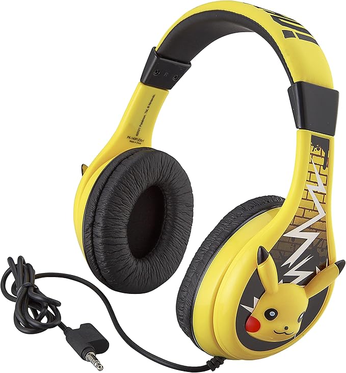 eKids Pokemon Pikachu Wired Kids Headphones, Adjustable, Stereo Sound, 3.5Mm Jack, Tangle-Free, Volume Control, Children's Headband On Ear for School Home, Travel