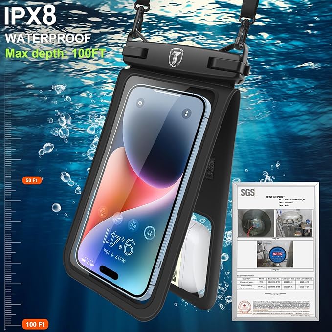 [2-Pack] Tekcoo Double Space Detachable Waterproof Phone Case IPX8 Pouch Lanyard Dry Bag for iPhone 17/16/15/14/13/12/Pro Max/Air/Pro/Xr/Xs/SE, Galaxy S25/S24/S23/S22/S21/FE/A17/A16/A15 up to 7"
