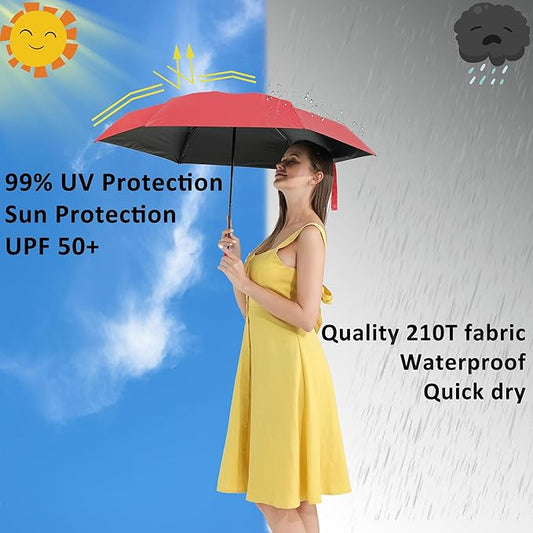 BAODINI Small UV Protection Travel Umbrella Compact for Rain and Sun UPF 50+ Windproof Portable 42 inch Umbrella for Women and Men