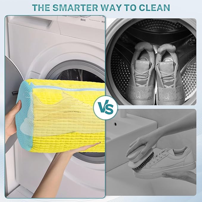 Shoe Washing Machine Bag, 2PCS Reusable Shoe Bag for Washing Machine, 360° Deep Cleaning Shoe Washing Bag for Sneakers, Laundry Shoe Bag for Washer & Dryer, Fits All Shoe Types (Yellow)