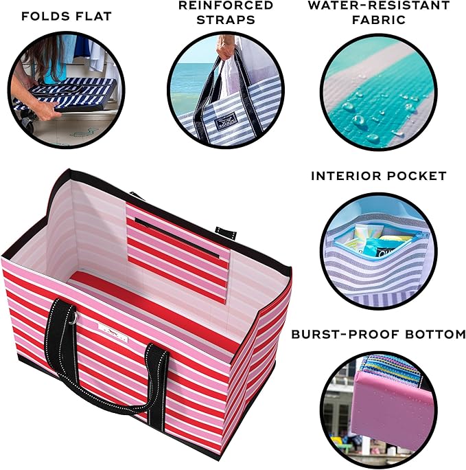 SCOUT Original Deano Tote Large - Durable Lightweight Open Top Beach, Pool & Lake Bag, Inside Zip Pocket, Folds Flat