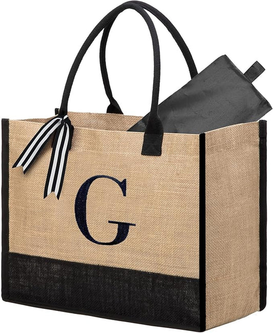 BeeGreen Embroidery Monogram Initial Tote Bag for Women Teacher Mom Friend Personalized Gift for Birthday Beach Work Wedding